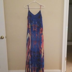 Flying Watercolor Royal Blue Print Maxi
